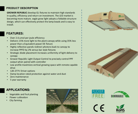 Full Spectrum Indoor Plant Grow Lights 640W With 2.6 μMol/J PPE for Greenhouse